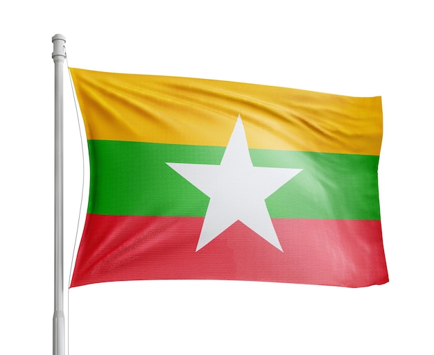 Vlagpaal van Myanmar op witte achtergrond