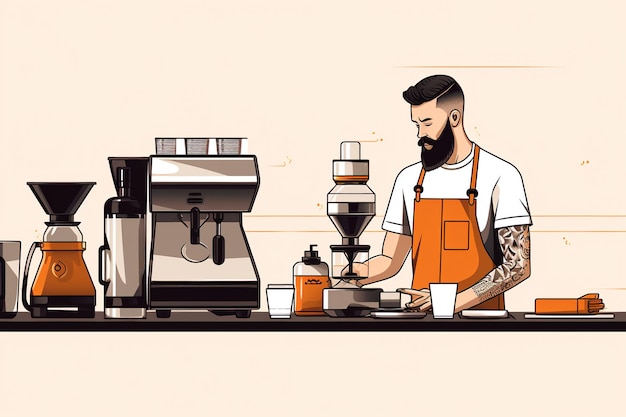 Vlakke illustratie mannelijke barista