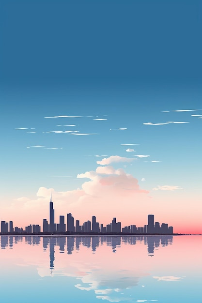 Vlakke illustratie van de skyline van de stad