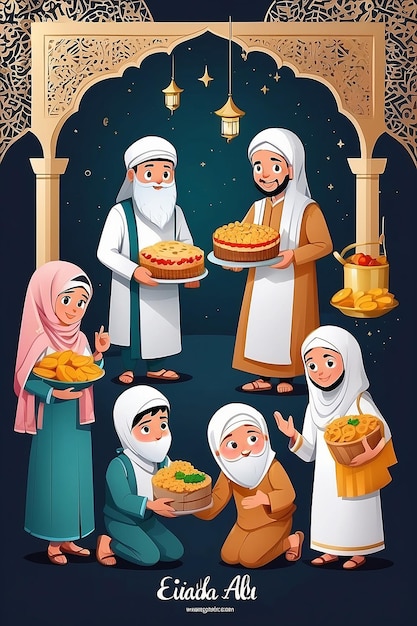 Vlakke mensen vieren Eid al-Adha illustratie