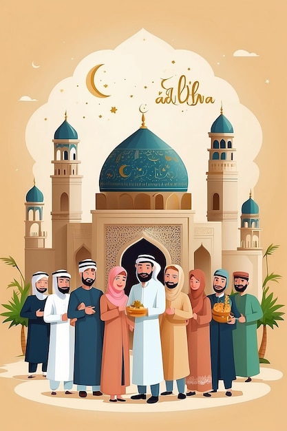 Vlakke mensen vieren Eid al-Adha illustratie