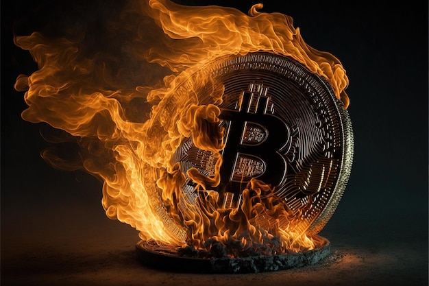 Vlam van Bitcoin Het felle vuur van Bitcoin symboliseert kracht en weerstand tegen externe factoren wisselkoers prijs brokerage uitwisseling kapitaal verkopen kopen bull en bear markten business AI