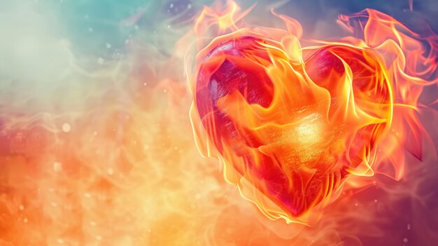 Foto vlamend hart symboliseert vurige liefde op abstracte achtergrond valentijnsdag