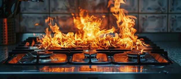 Foto vlammen in de keuken