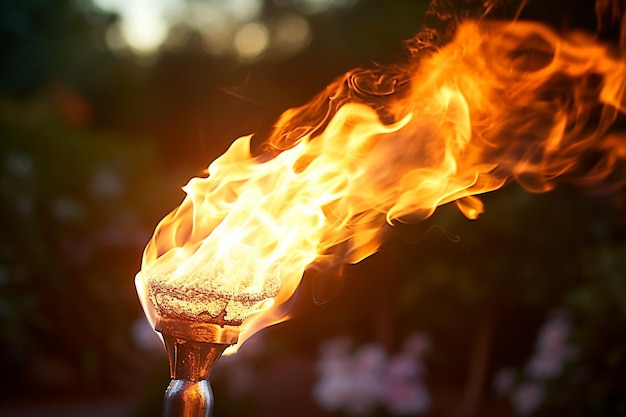 Vlammen schieten uit een fakkel bij een religieuze ceremonie