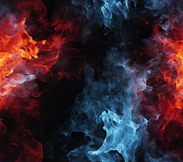 vlammen worden weergegeven op een zwarte achtergrond met een rode en blauwe achtergrond generatieve ai