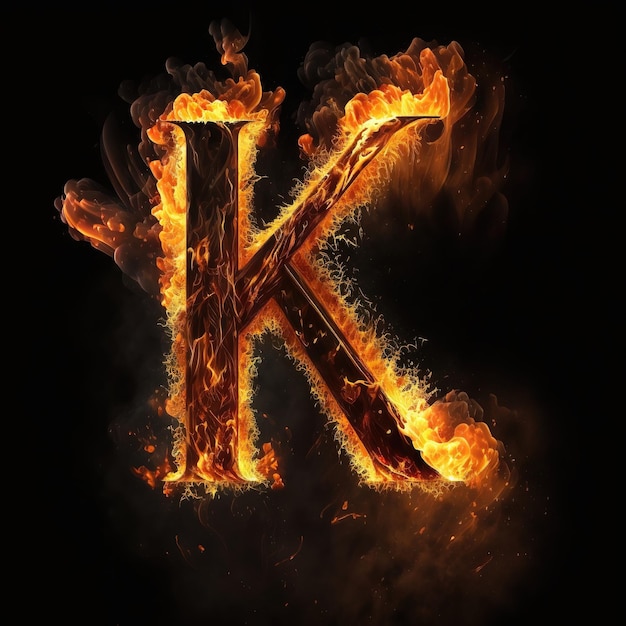 Vlammende letter K met helder lichteffect generatieve ai