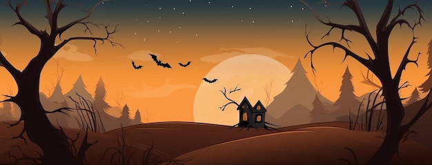 Vleermuizen vliegen over een verlaten begraafplaats brede Halloween achtergrond banner