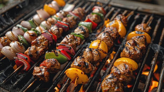 Foto vlees en groenten van dichtbij grillen