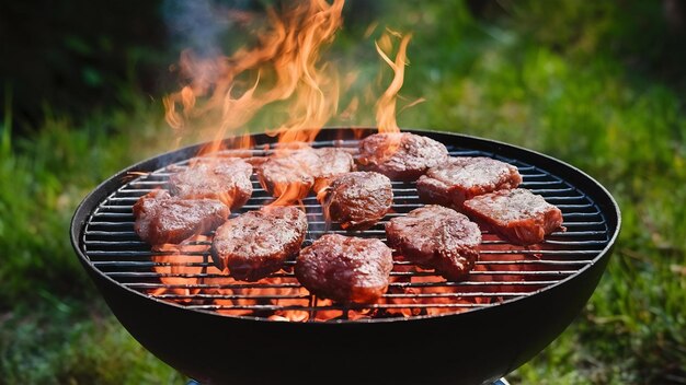 Vlees op barbecue in de natuur