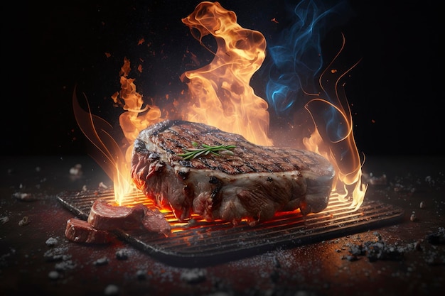Vleesbiefstuk op de grill met vuurdeeltjes