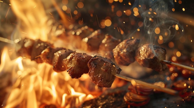 Vleesspietjes aan de brand.