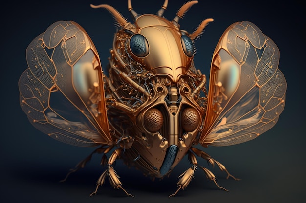 Vliegend insect met metalen omhulsel Generatieve AI