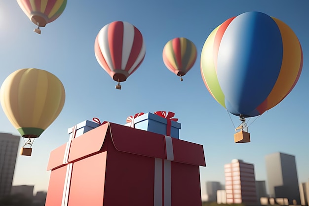 vliegende ballonnen met geschenkkistjes