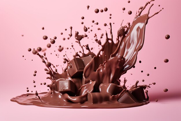 Foto vliegende chocolade splash roze bruin generatieve ai