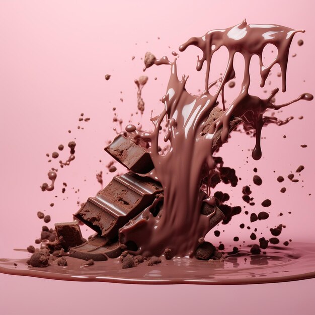 Vliegende chocolade splash roze bruin generatieve ai