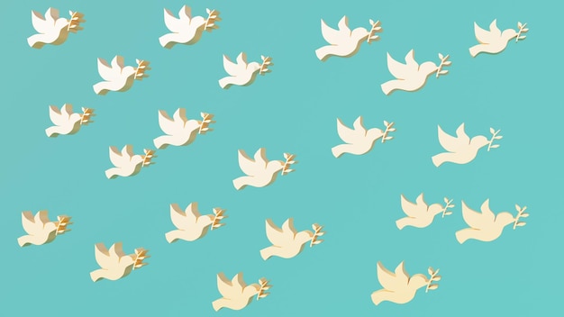 Vliegende duiven als vredessymbolen op blauwe achtergrond 3D-rendering 3D-illustratie