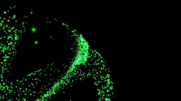 vliegende groene deeltjes op een zwarte achtergrond