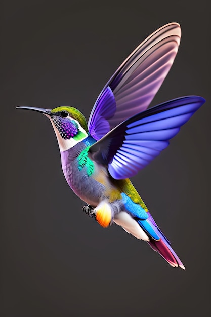 Vliegende kolibrie geïsoleerd op transparante achtergrond PNG Kleine kleurrijke vogel tijdens de vlucht