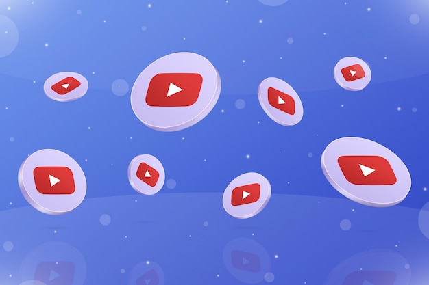 Vliegende ronde badges met youtube-logo 3d