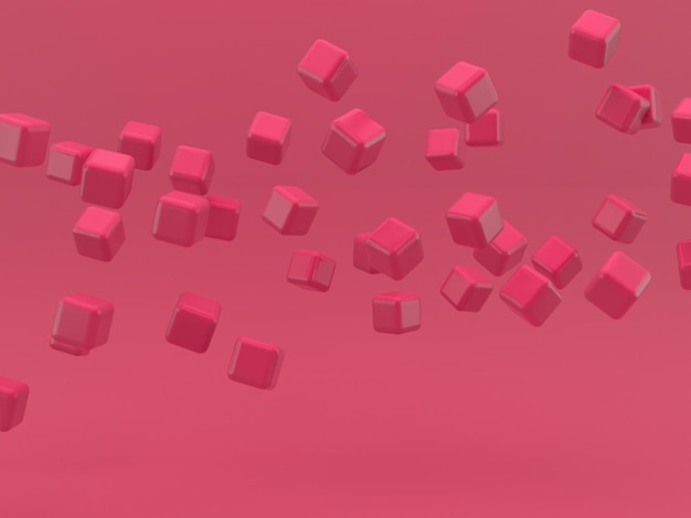 vliegende roze blokjes op een roze achtergrond. 3D render. 3d illustratie