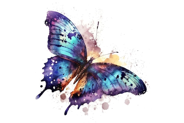 Vliegende vlinder geschilderd met aquarellen geïsoleerd op een witte achtergrond Generatieve AI