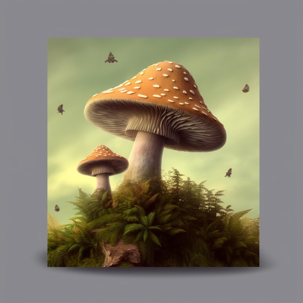 Vliegenzwam paddestoel in het bos 3d render illustratie