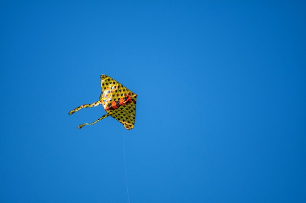 Foto vlieger op de blauwe lucht.