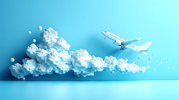Vliegtuig dat door wolken stijgt Luchtreisconcept