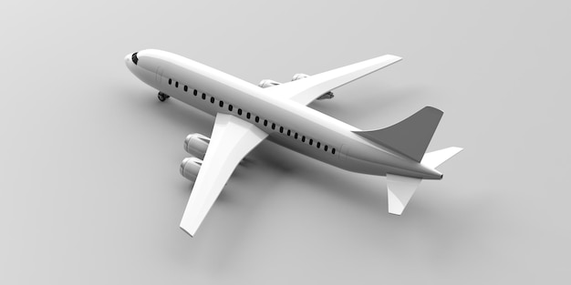 Vliegtuig geïsoleerd op lichtgrijze achtergrondweergave van bovenaf 3d illustratie