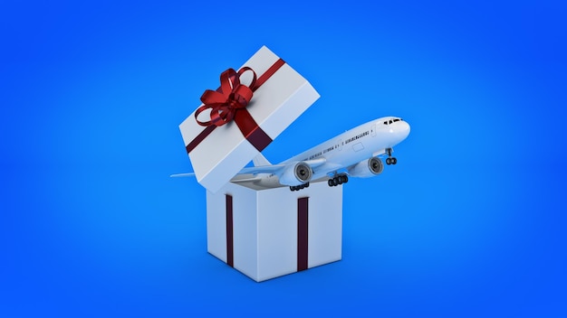 Vliegtuig geschenkdoos concept 3D-rendering