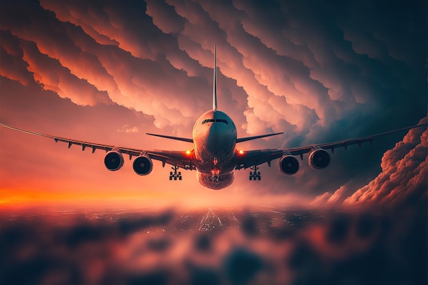 Vliegtuig opstijgen vanaf de luchthaven close-up van een vliegtuig generatieve ai