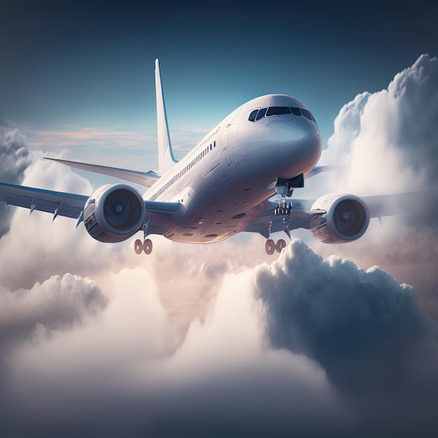 Vliegtuig opstijgen vanaf de luchthaven close-up van een vliegtuig generatieve ai