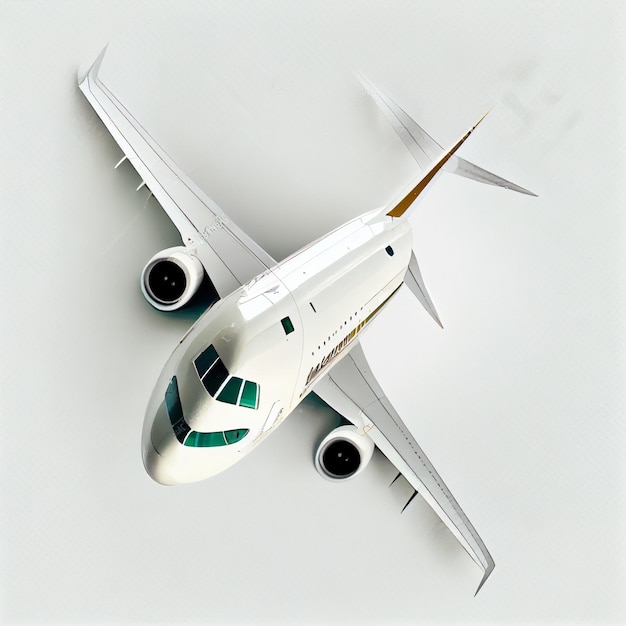 Vliegtuig tijdens de vlucht geïsoleerd op een witte achtergrond