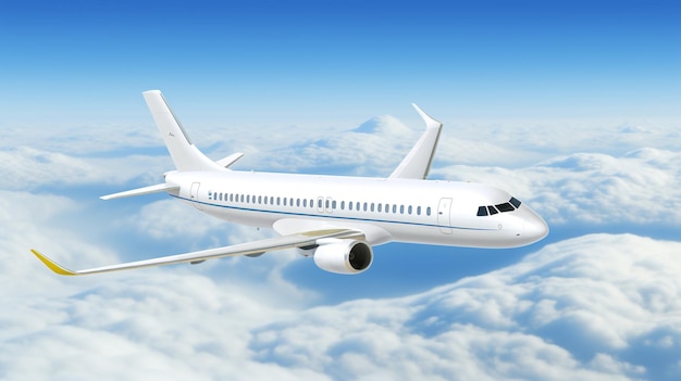 Vliegtuig vliegt in de lucht 3d render Business travel concept