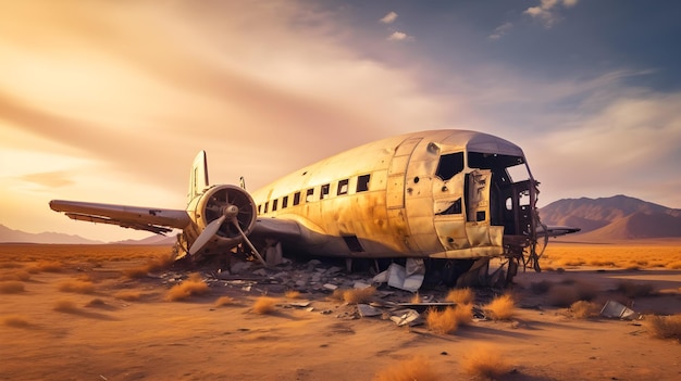 Vliegtuigcrash en brak in de woestijn