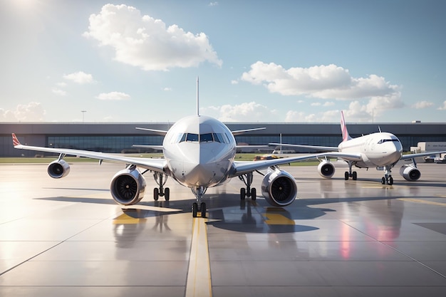 Vliegtuigen op de baan in de moderne luchthaven