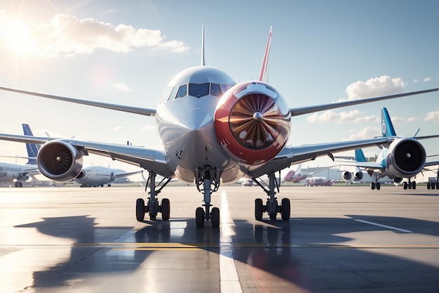 Vliegtuigen op de baan in de moderne luchthaven