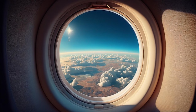 Vliegtuigraam met uitzicht op de wolken