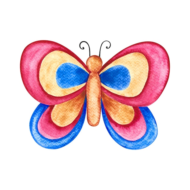 Vlinder Illustratie voor kinderen Decoratief element Handgemaakte aquarel Isoleer