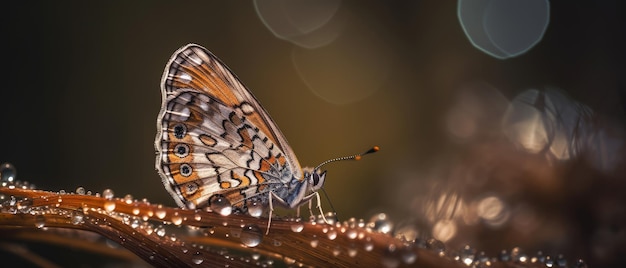 Vlinder met dauwdruppels dichtbij Generatieve AI