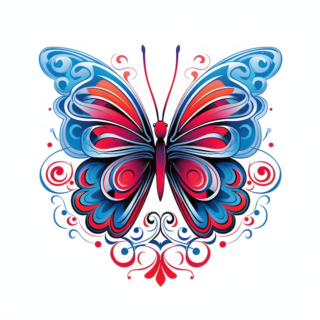 Vlinder met een rood en blauw patroon op de vleugels