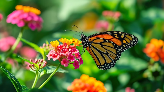 vlinder op bloemenfotografie HD 8K behang Stock Fotografische afbeelding