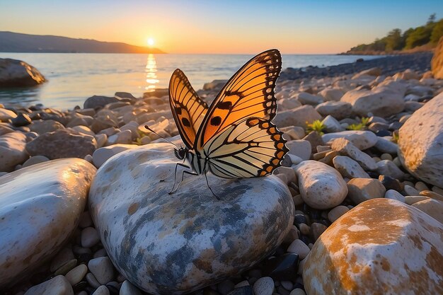 Vlinder op de Rocky Shore bij zonsondergang