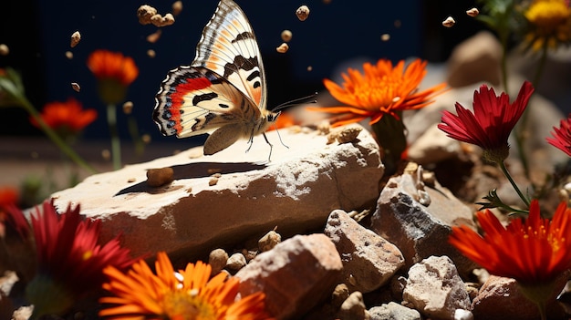 vlinder op de rots High-definition fotografie creatief achtergrondbehang
