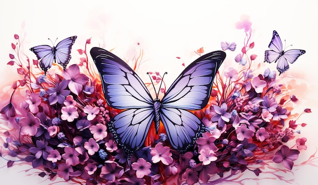 Vlinder op een bloemrijke achtergrond AI gegenereerd