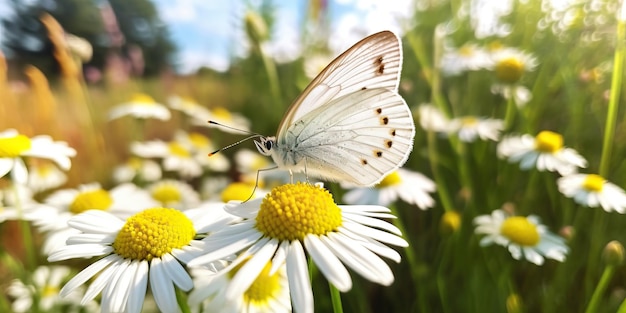 Vlinder op madeliefjebloem