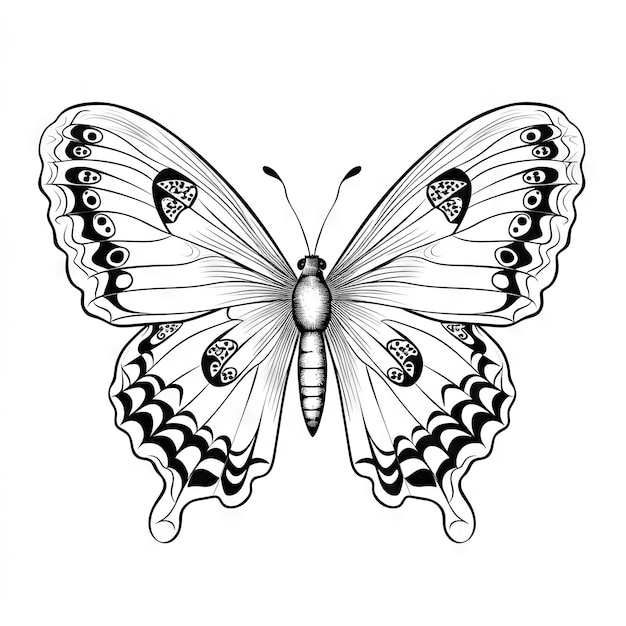 Foto vlindercontour met lineaire platte details kleurblad