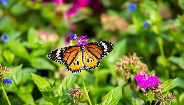 Vlinderinstelling op bloementuin