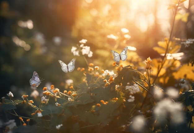 Vlinders in een bloemenveld